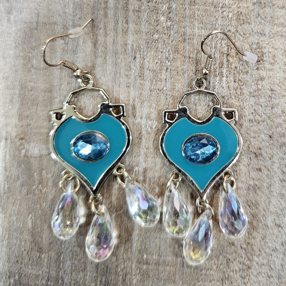 4/$10 Jasmine Earrings Dangle Disney's Aladdin Live Action Teal Gold Sparkle